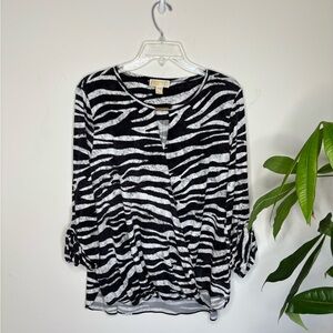 Michael Kors Zebra Print Roll tab Sleeve Blouse Elegant Office Wear XL BNC8
